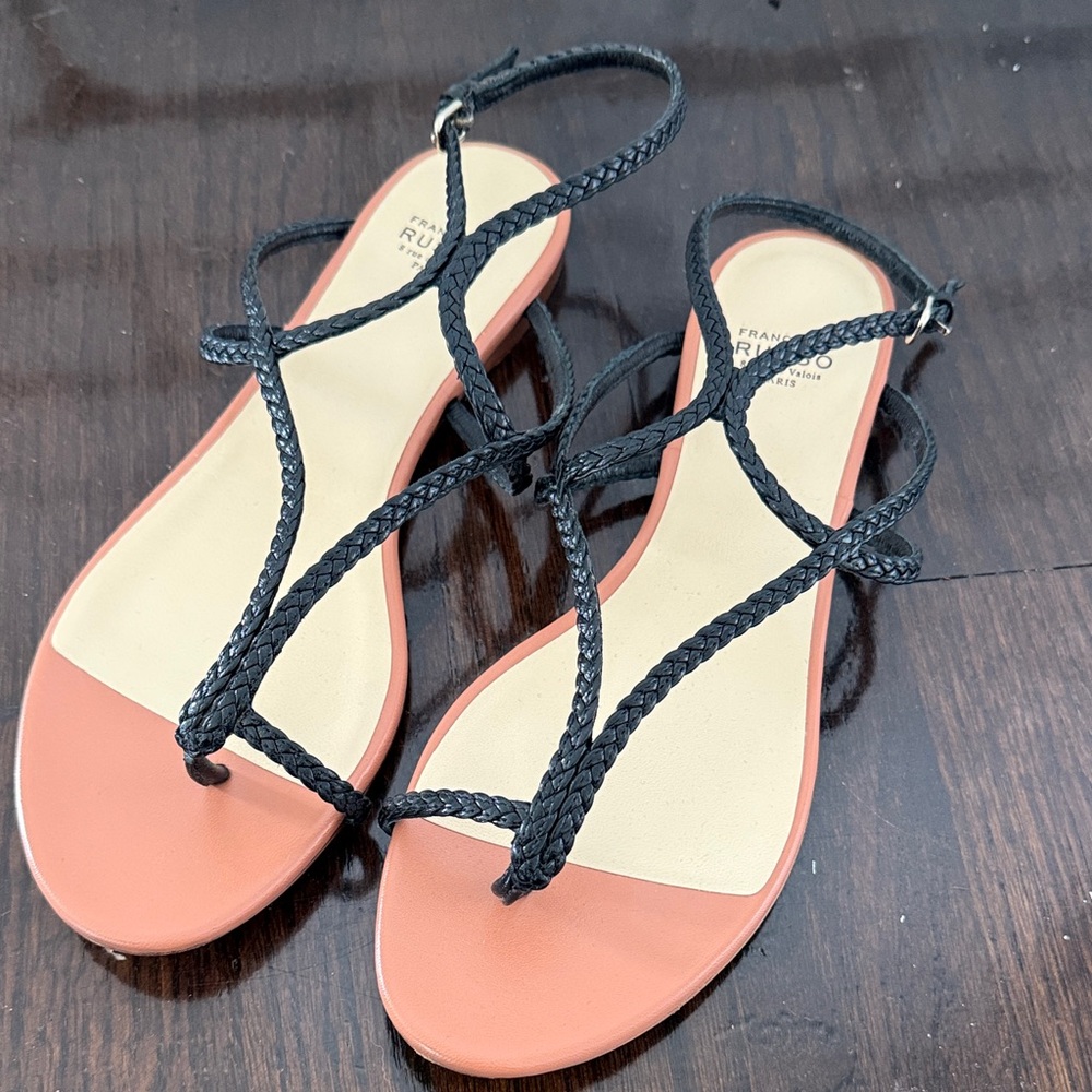 Francesco Russo Strappy Flat All Leather Braided Sandals 38.5